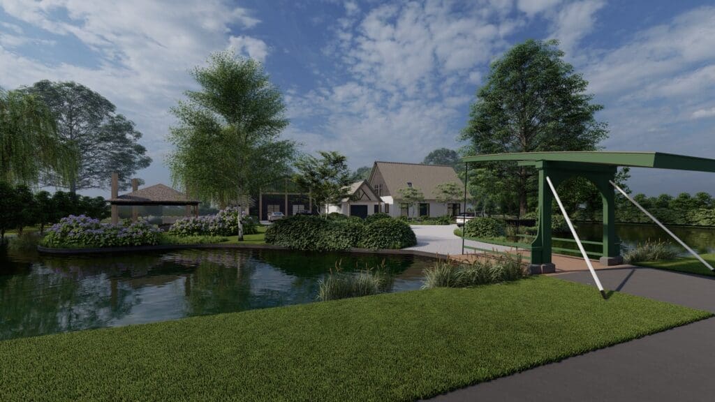 Ontwerp ophaalbrug oprijlaan voortuin landelijke tuin