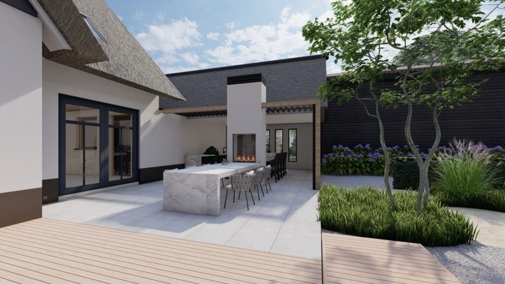 Artist impression van overkapping aan het huis.