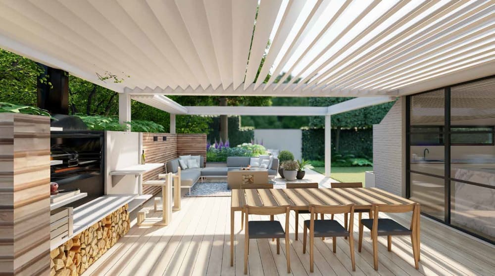 Design_03 overkapping met lamellen Render van lamellendak Corradi