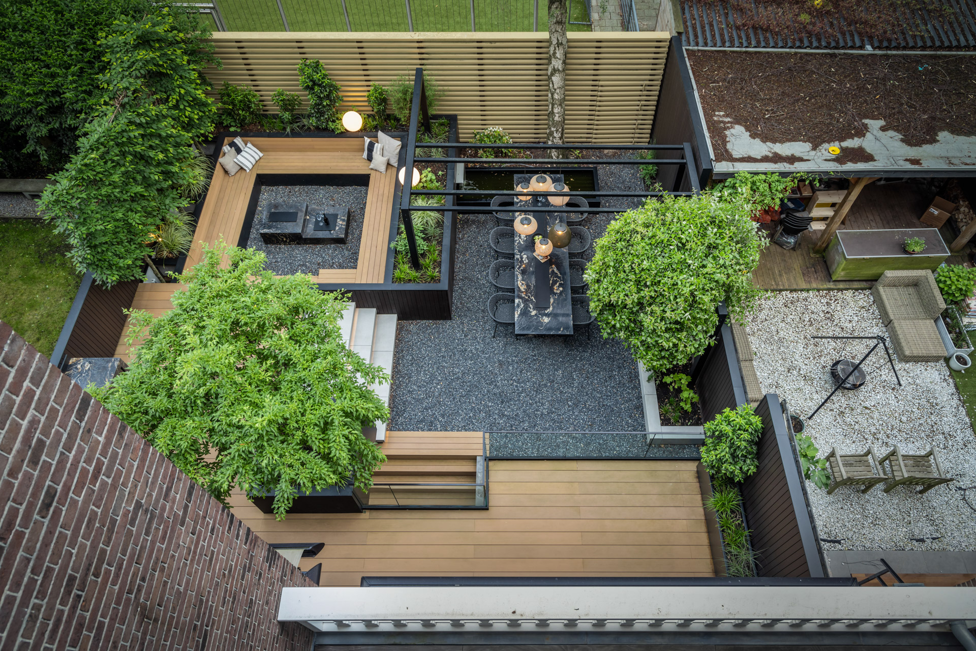 bovenaanzicht van de luxe stadstuin